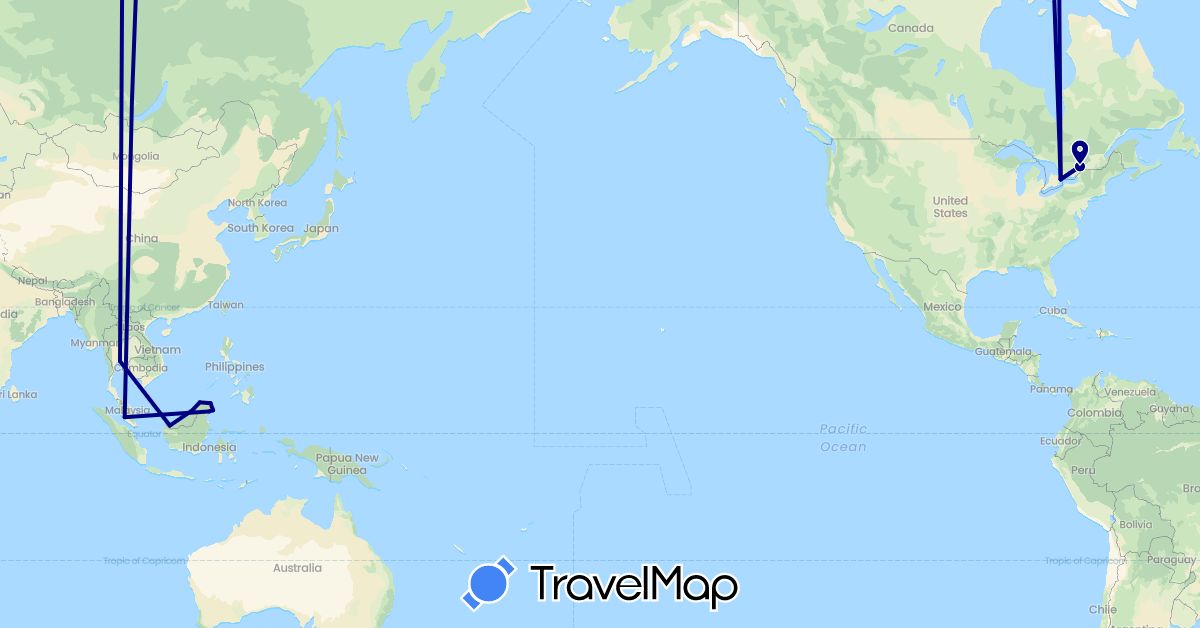 TravelMap itinerary: driving in Brunei, Canada, Malaysia, Thailand (Asia, North America)